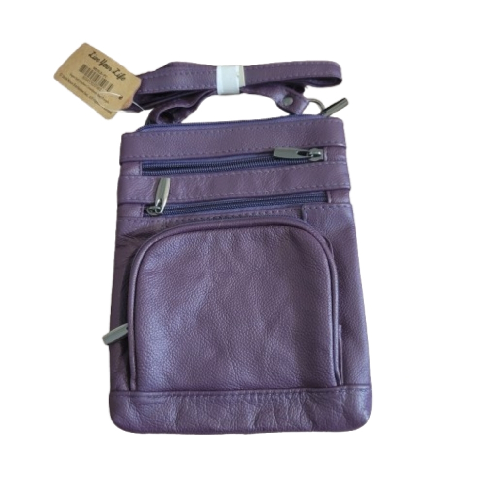Purple Leather Crossbody Bag Pockets